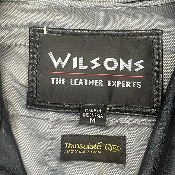 Y2k Wilsons Leather‎ Cropped Moto Jacket Thinsulate Woman M Black Belted Vtg 90s - Picture 8 of 15
